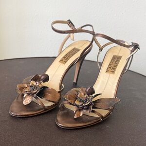 Badgley Mischka Metallic Bronze Floral Ankle-Strap Heels Women Size37